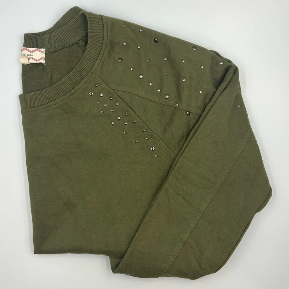 Nordstrom Pink Rose Olive Green Pullover Sweatshirt | Women’s Medium Crewneck - Picture 6 of 6